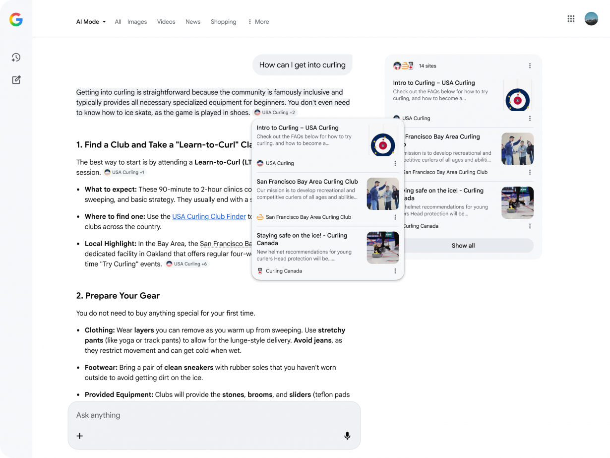 Liens hover pop up google ai overviews