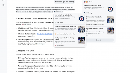 Liens hover pop up google ai overviews