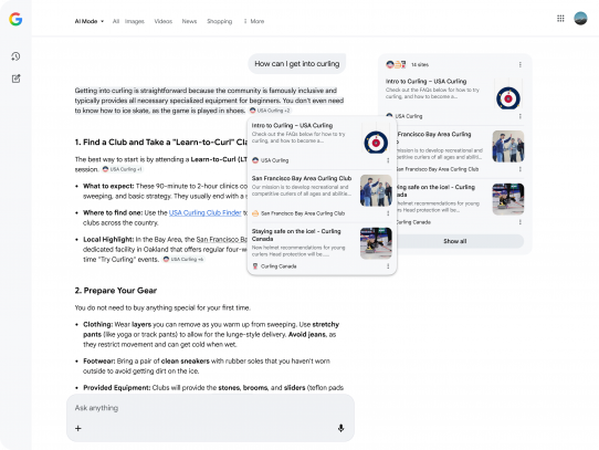 Liens hover pop up google ai overviews