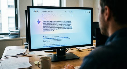Homme consultant résultats Google sur écran d’ordinateur