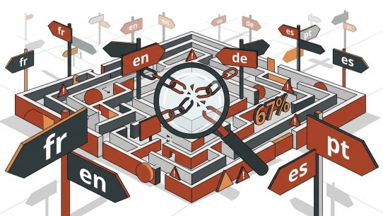 Labyrinthe multilingue avec loupe et chaînes brisées