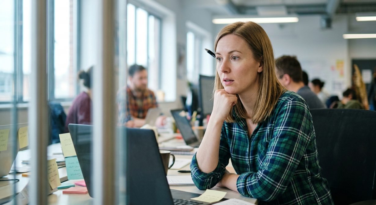 Femme travaillant sur ordinateur dans open space