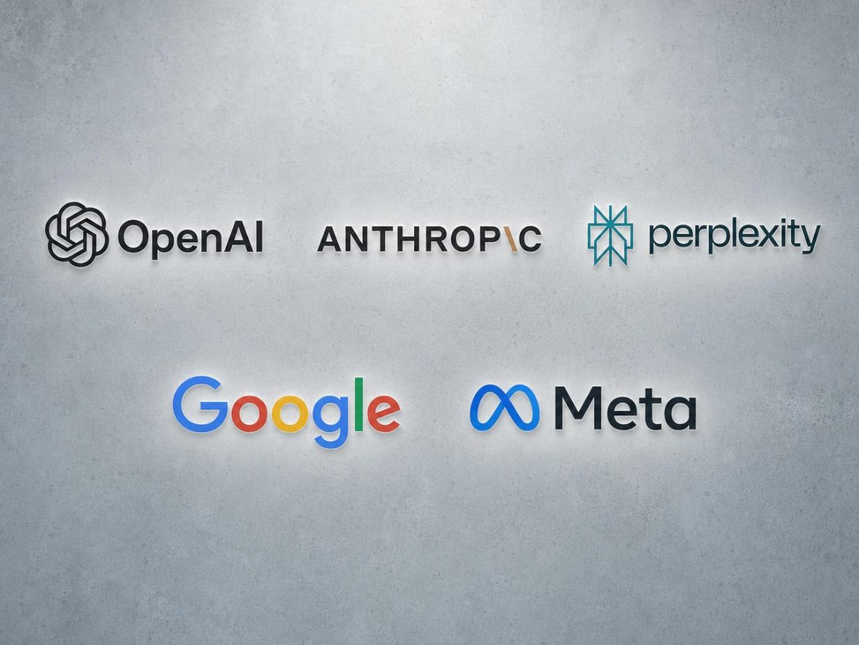 Logos OpenAI, Anthropic, Perplexity, Google et Meta