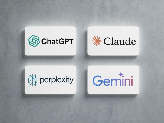 Logos ChatGPT, Claude, Perplexity et Gemini — les quatre principaux answer engines en 2026