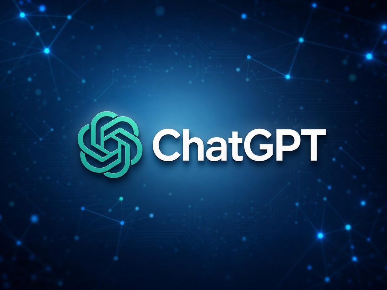 Logo ChatGPT sur fond technologique bleu