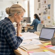 Femme analysant graphiques sur ordinateur portable au bureau