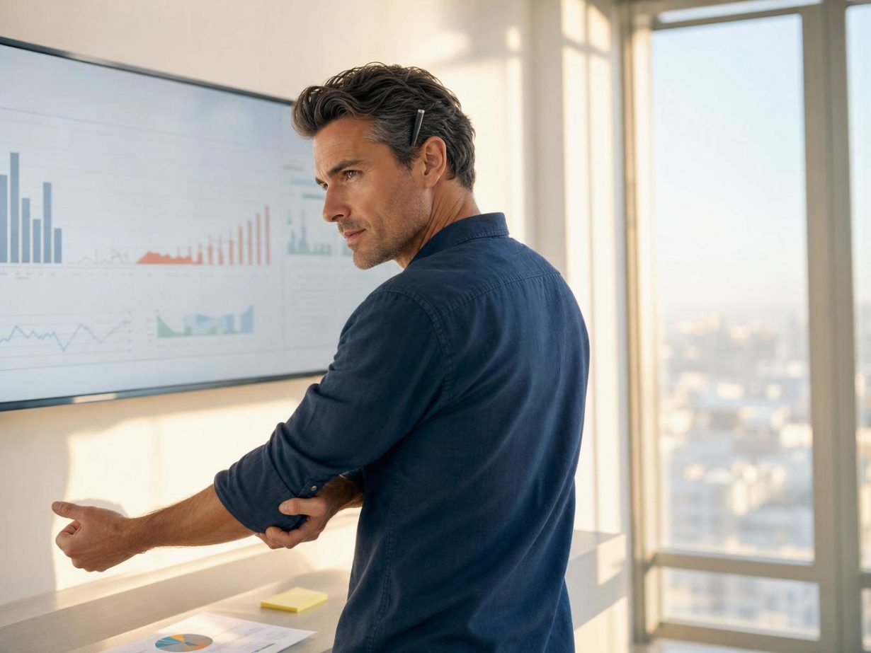 Homme analysant graphiques financiers au bureau