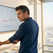 Homme analysant graphiques financiers au bureau