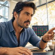 Homme concentré travaillant sur ordinateur portable au bureau