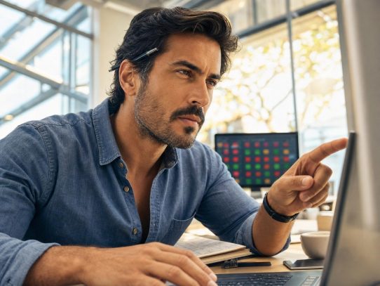 Homme concentré travaillant sur ordinateur portable au bureau