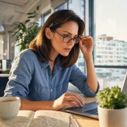Femme concentrée travaillant sur ordinateur portable au bureau