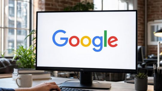 Logo Google affiché sur un écran de bureau, documentation SEO Search Central
