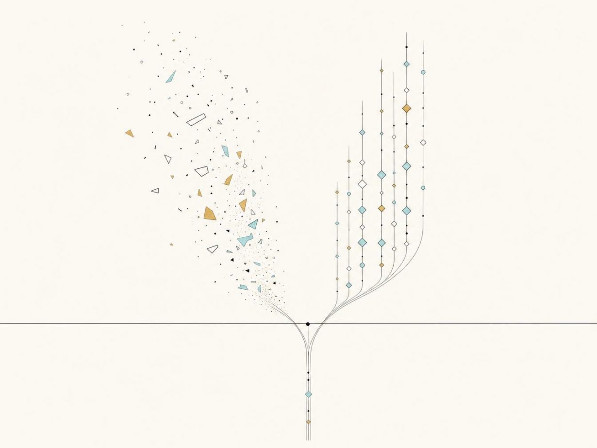 Illustration abstraite de lignes, losanges et fragments colorés