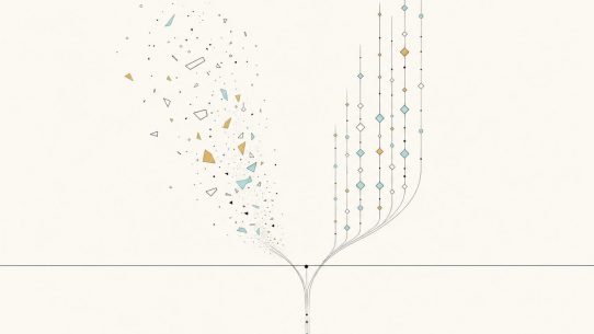 Illustration abstraite de lignes, losanges et fragments colorés