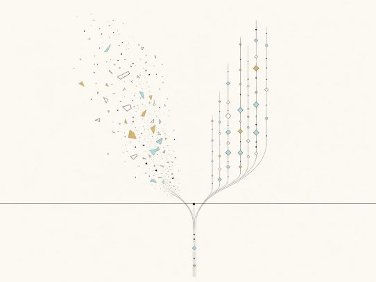 Illustration abstraite de lignes, losanges et fragments colorés