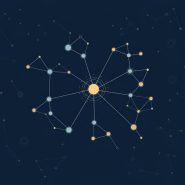 Réseau abstrait de nœuds connectés sur fond bleu